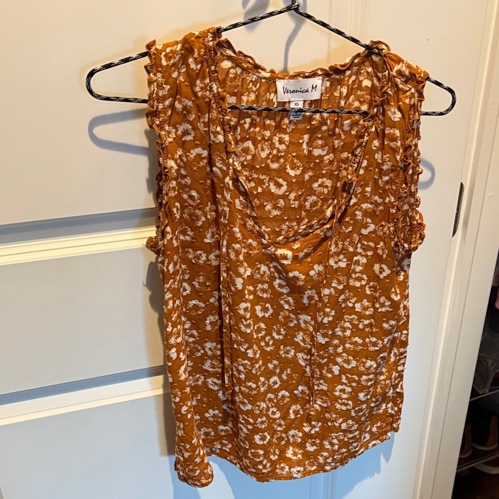 Veronica M Brown Floral Blouse Size XS